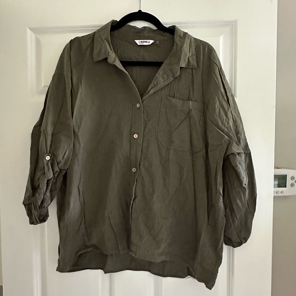 Ci Sono Khaki Men's Casual Button Down Shirt